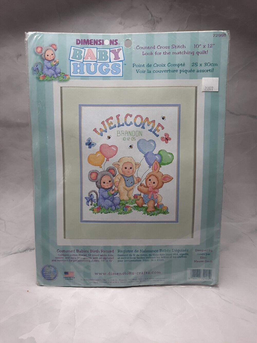 Vtg Dimensions Baby Hugs Counted Cross Stitch Kit Costumed Babies Birth Record